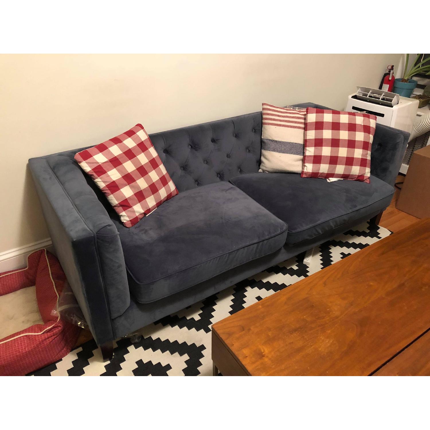 World Market Midnight Blue Velvet Kendall Sofa AptDeco