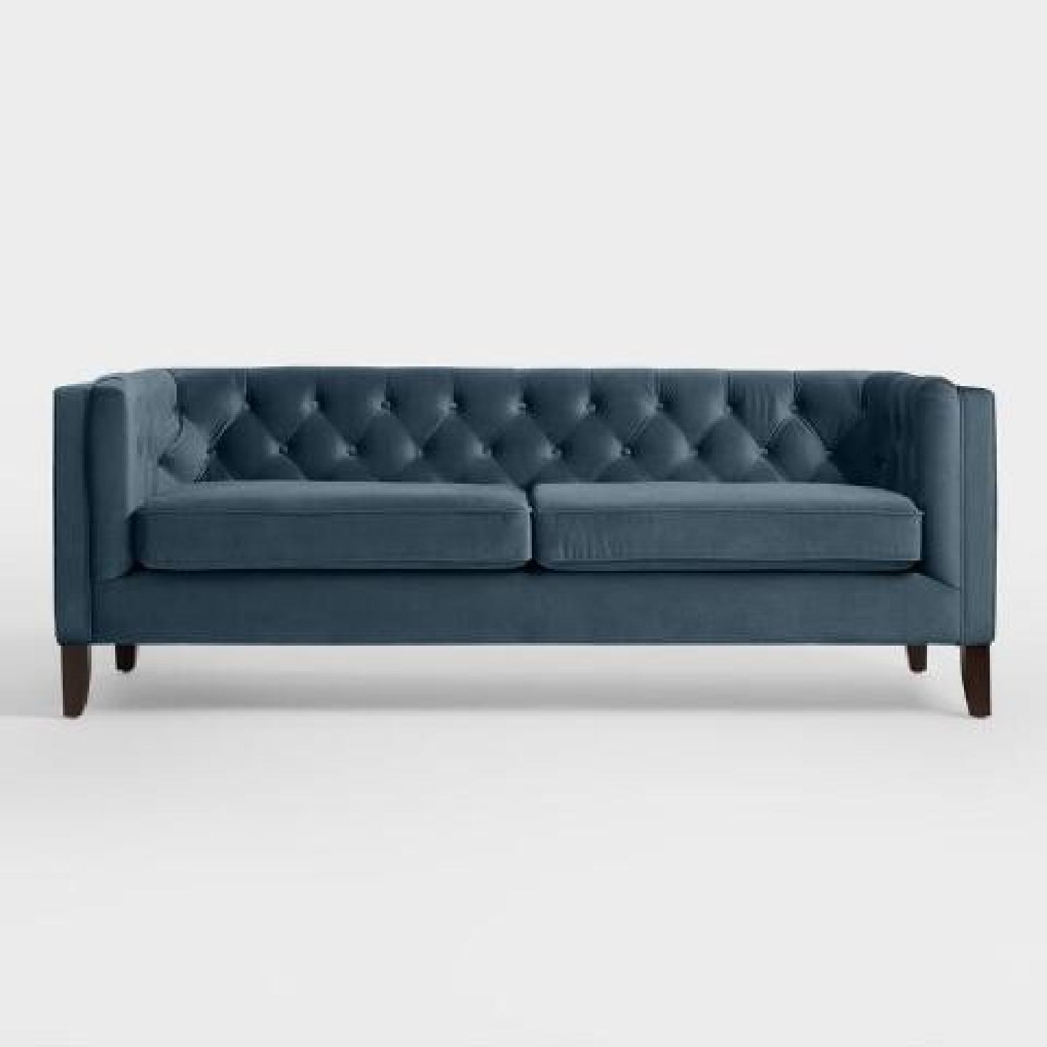 World Market Midnight Blue Velvet Kendall Sofa AptDeco