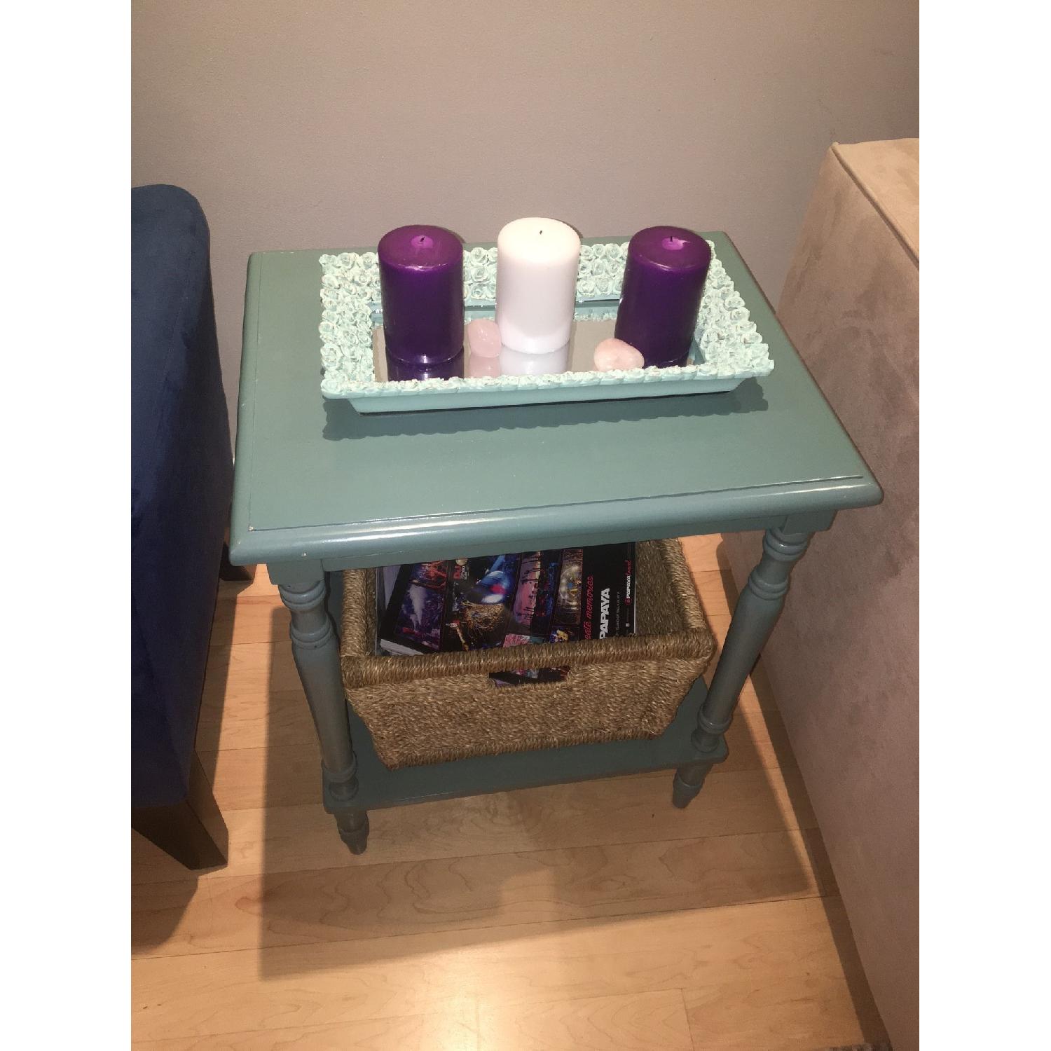 Light Blue Wood Side Table - image-1