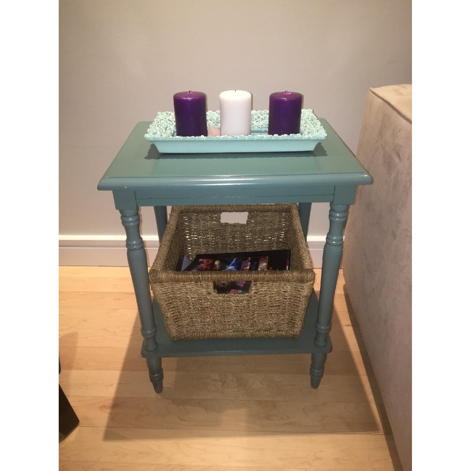 Light Blue Wood Side Table - image-2