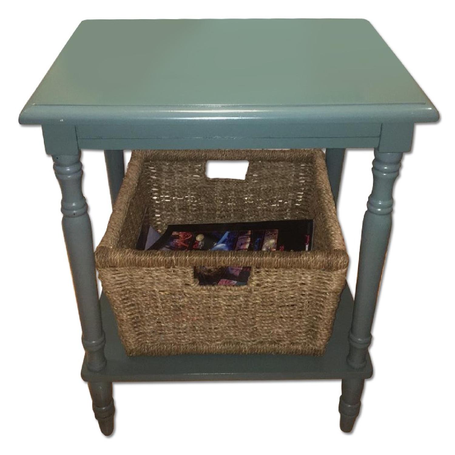 Light Blue Wood Side Table - image-0
