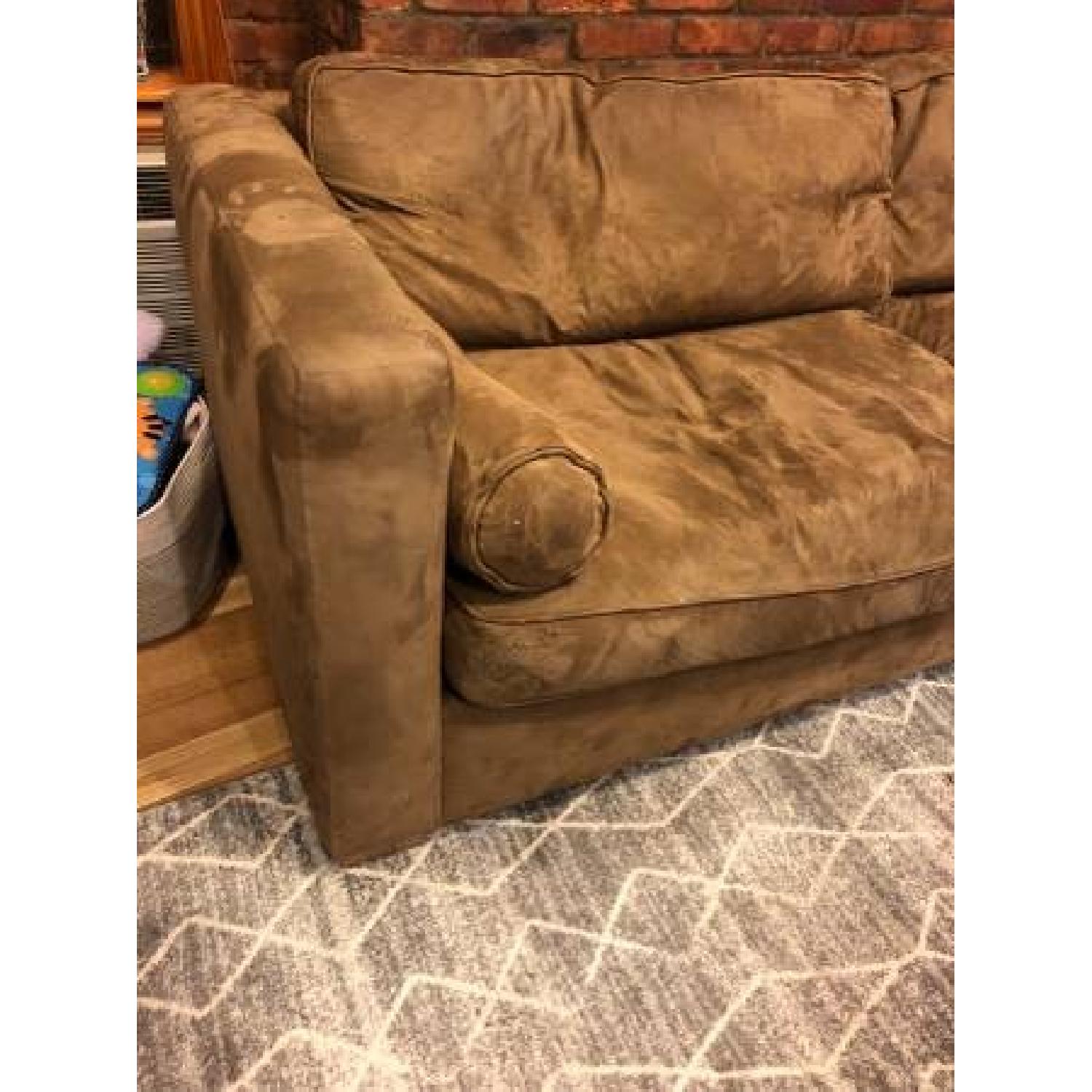 Kreiss Como Collection Tan Microsuede Sofa AptDeco