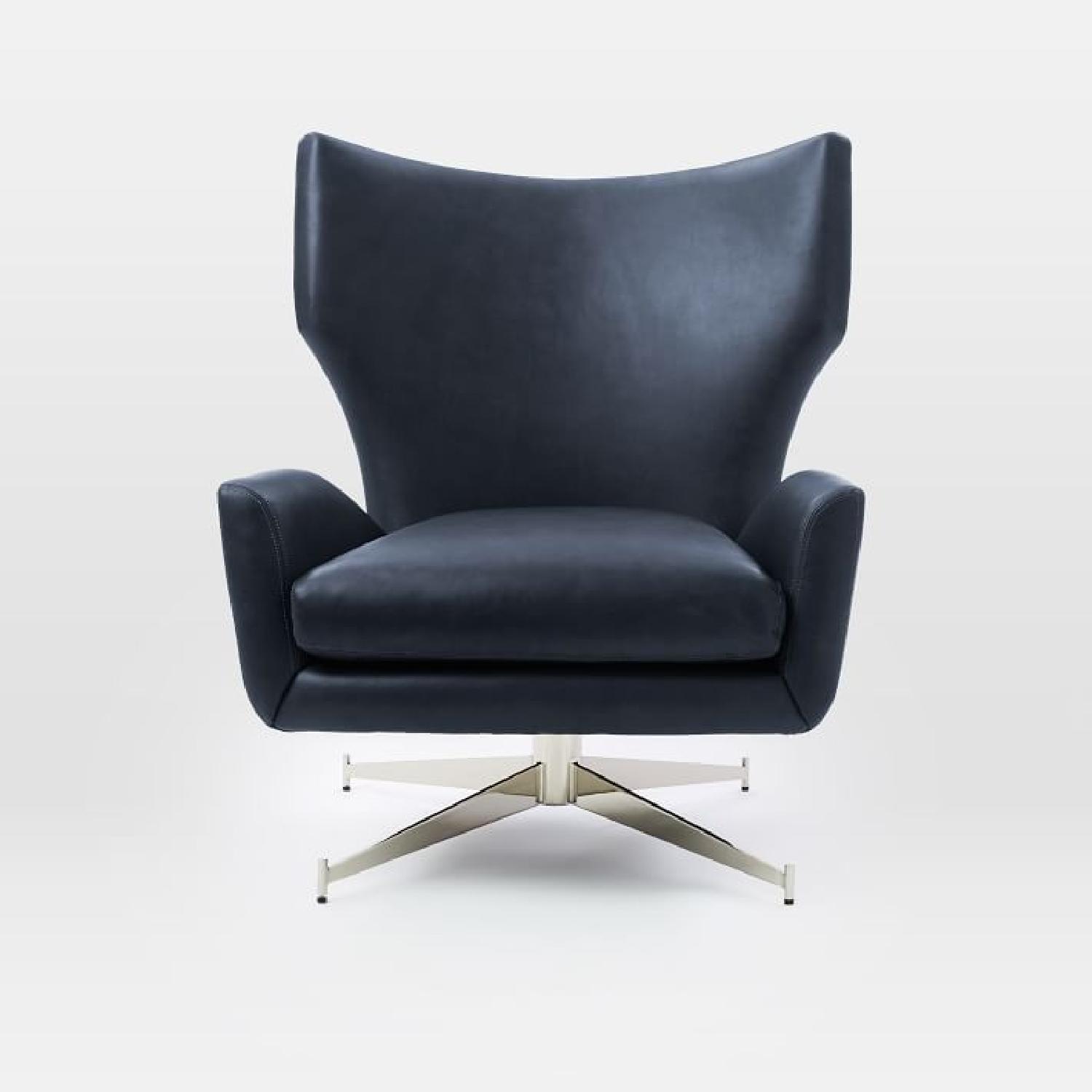 West Elm Hemming Leather Swivel Chair in Aspen Agean Leather AptDeco