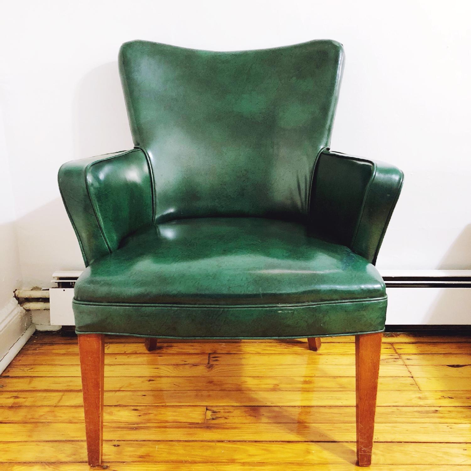 Vintage Mid Century Modern Green Vinyl Armchair - image-1
