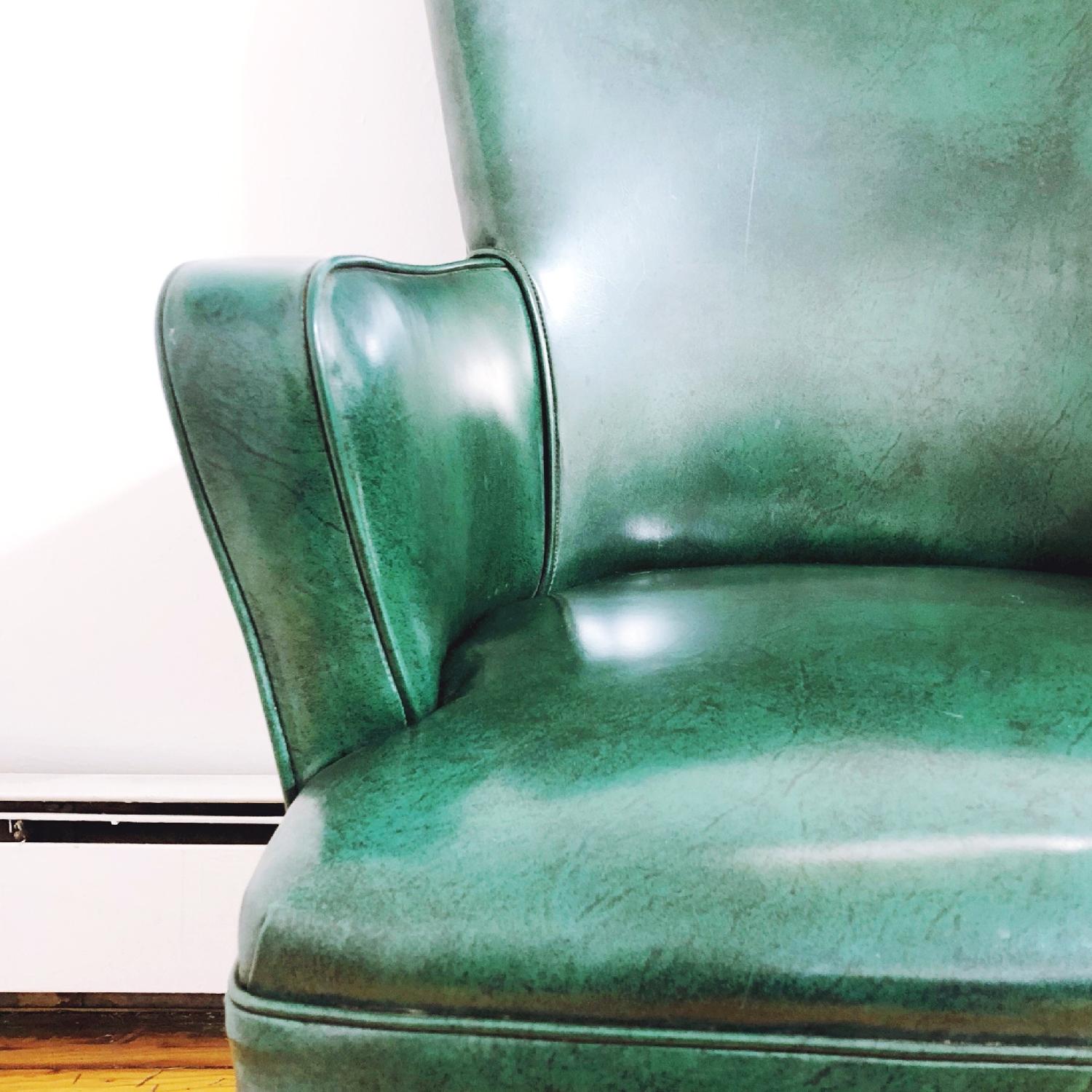 Vintage Mid Century Modern Green Vinyl Armchair - image-7