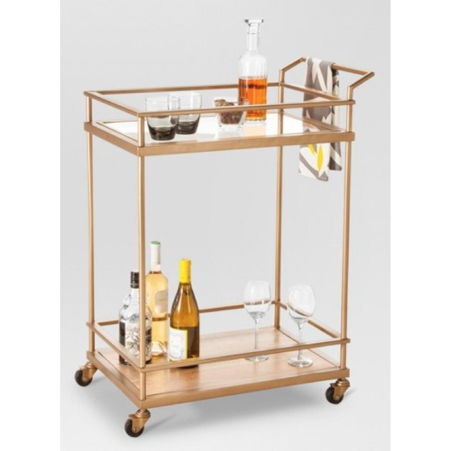 Target Wood & Glass Gold Finish Bar Cart AptDeco