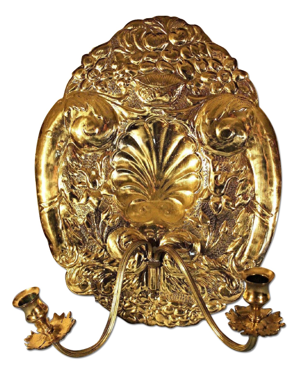 Mottahedeh Double Baroque Repousse Brass Wall Sconce