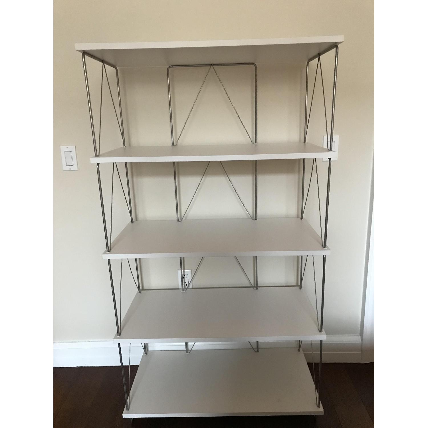Modern White Melamine & Steel Shelving Unit AptDeco