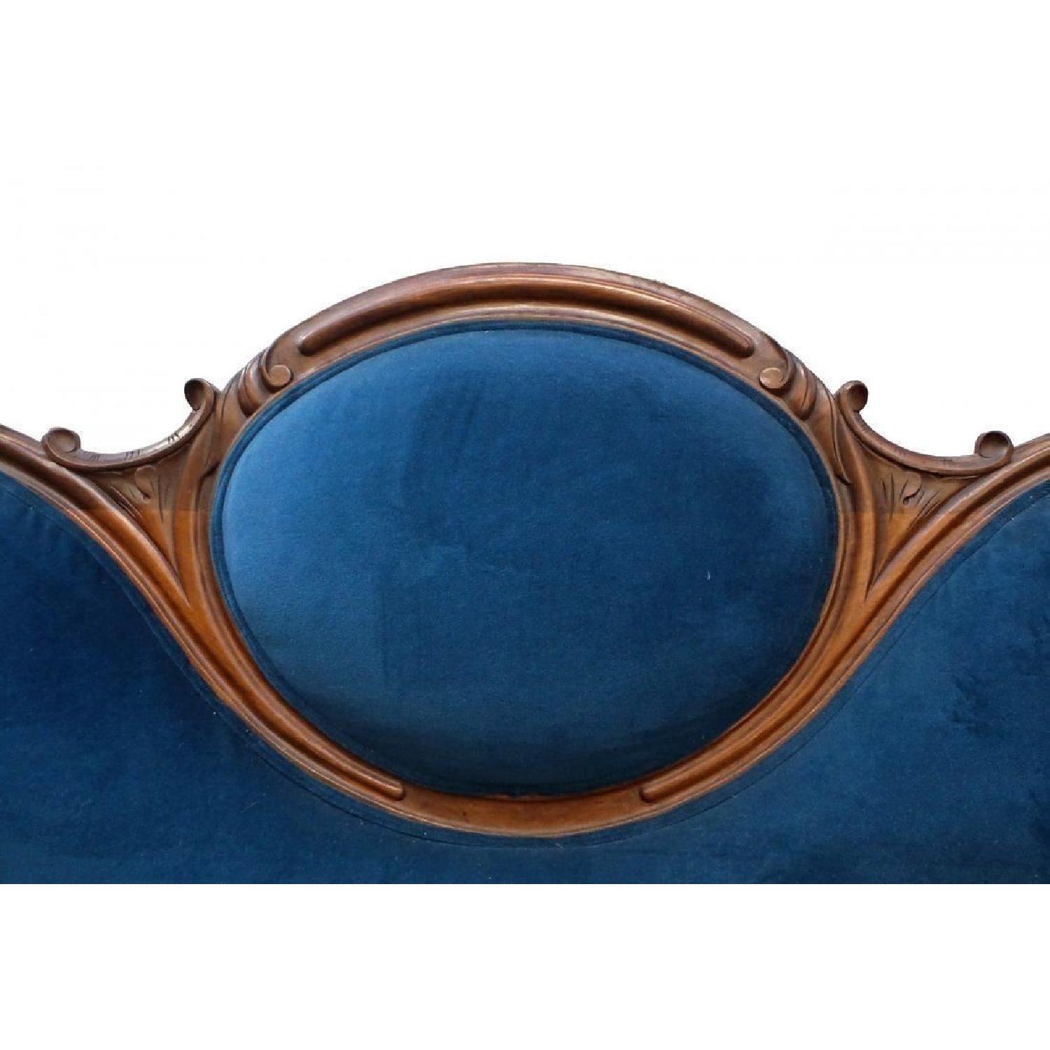 19th Century Antique Victorian Blue Upholstery Loveseat - image-5