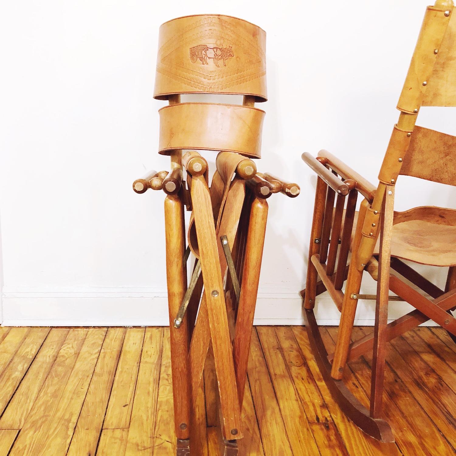 Leather & Wood Costa Rican Folding Rocking Chair - image-1