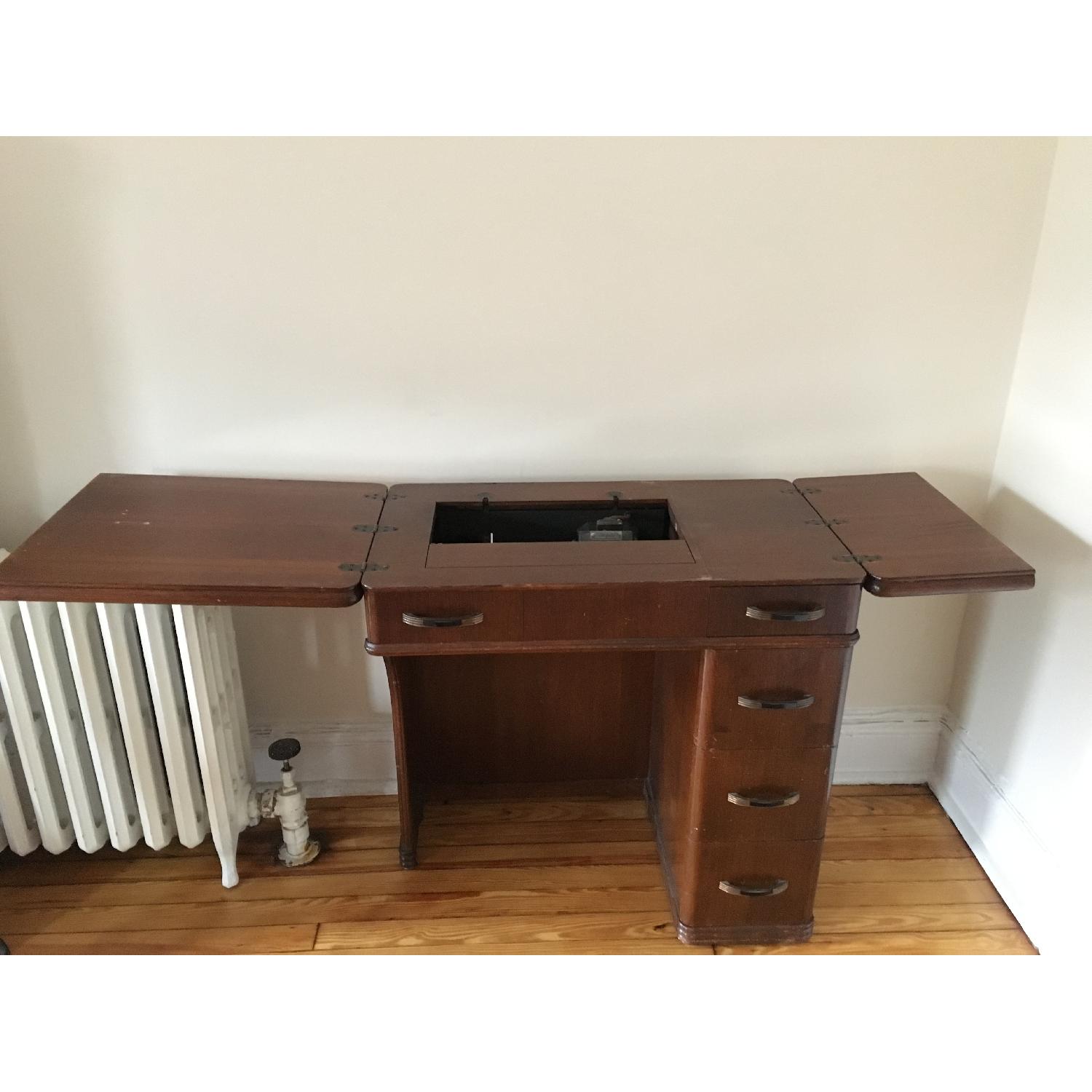 Antique Desk with Working Sewing Machine AptDeco