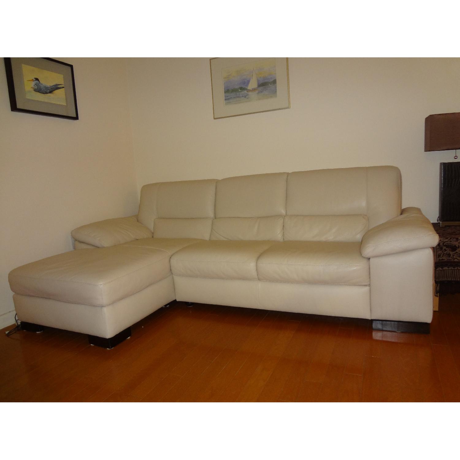 Macy's Italsofa Beige Leather Sectional Sofa - image-2