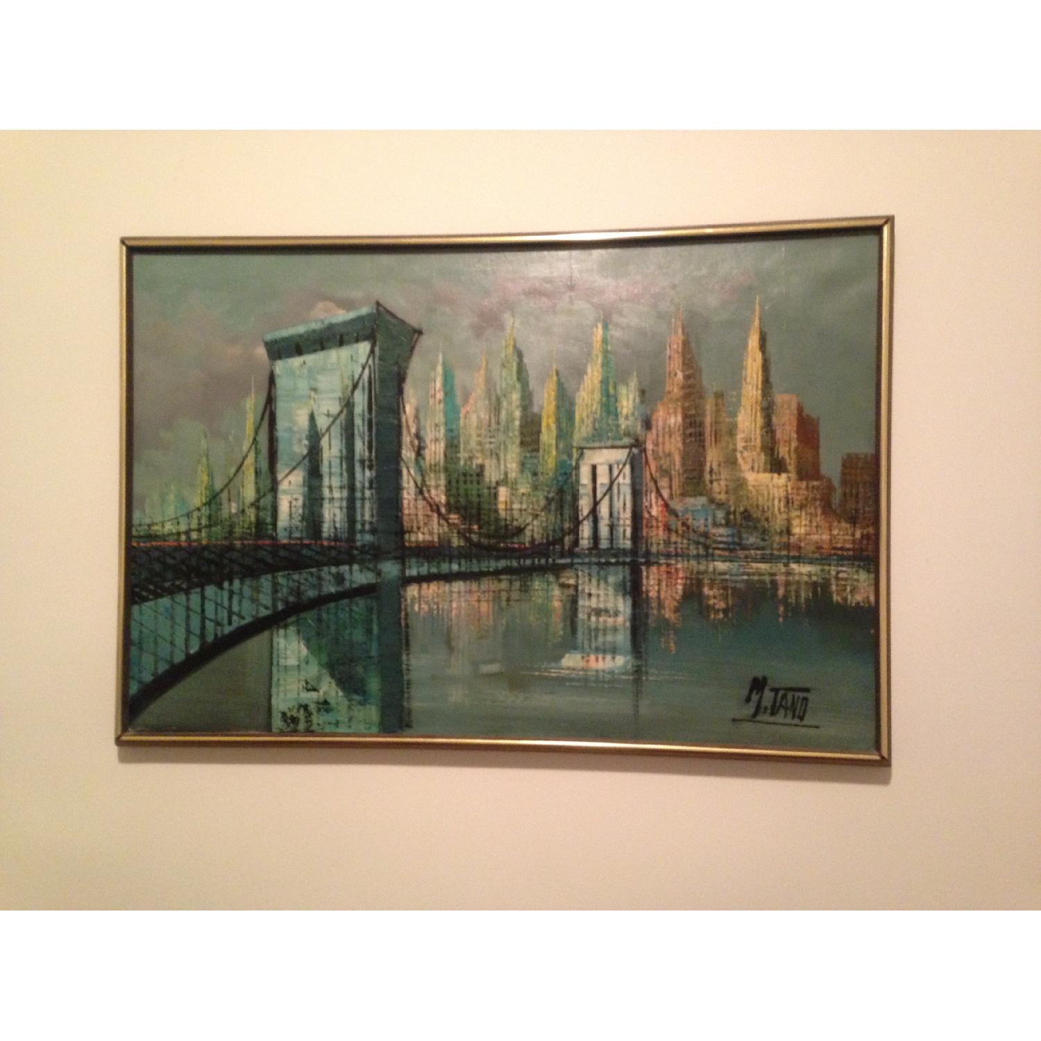 M. Tano Signed Brooklyn Bridge Painting - image-1