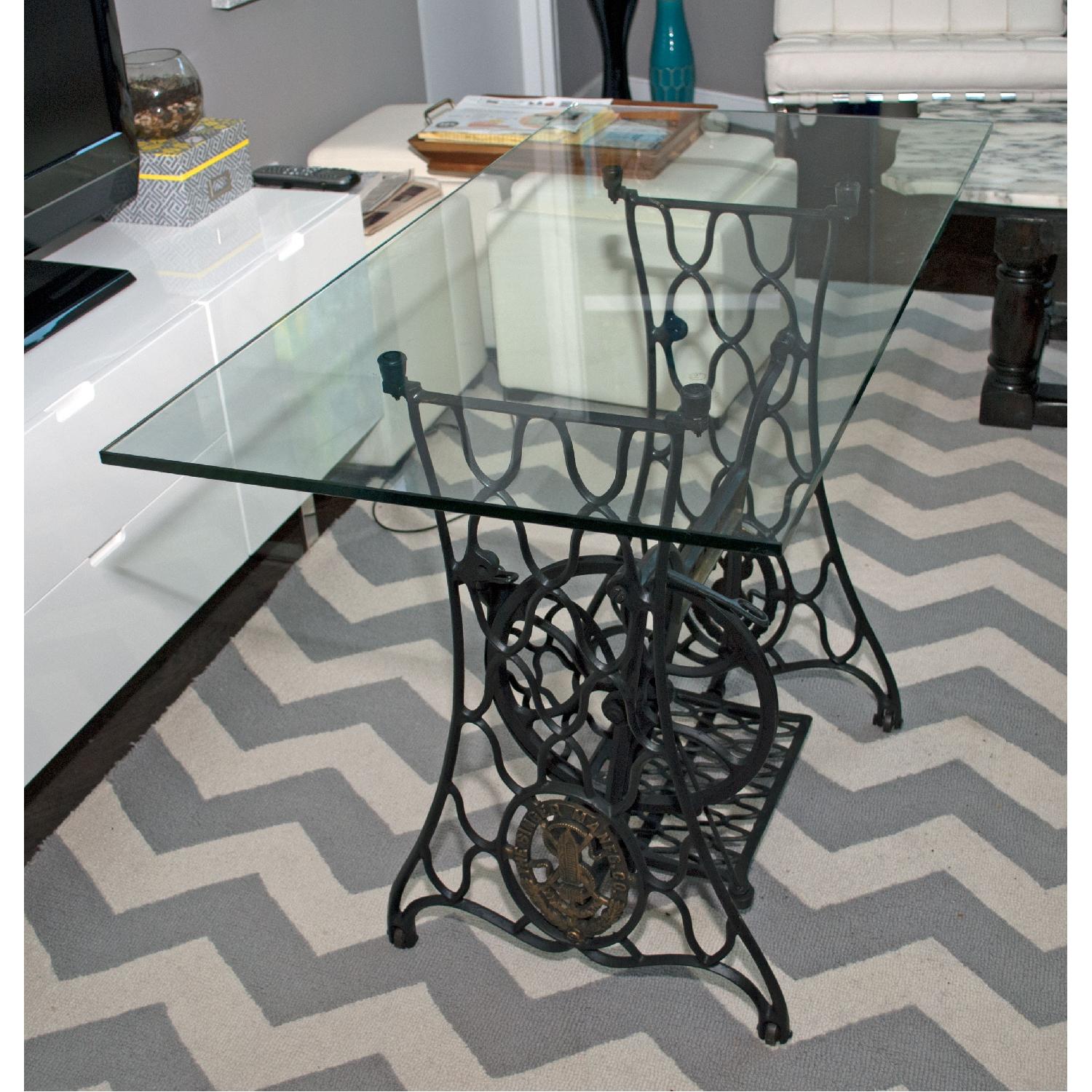 Singer Sewing Machine Base With Glass Top Office Table - image-1