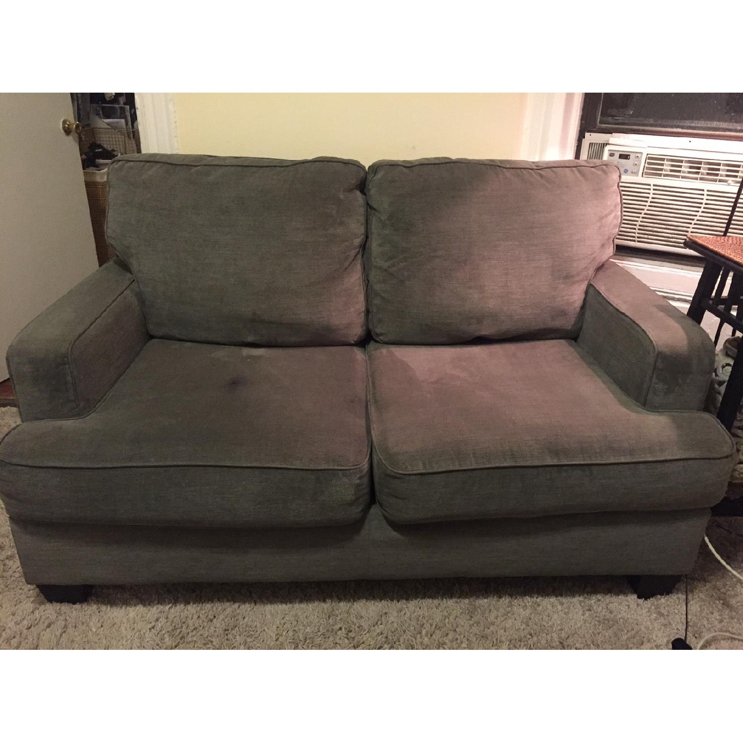 Jordan's Furniture Blue/Grey Microfiber Loveseat - image-1