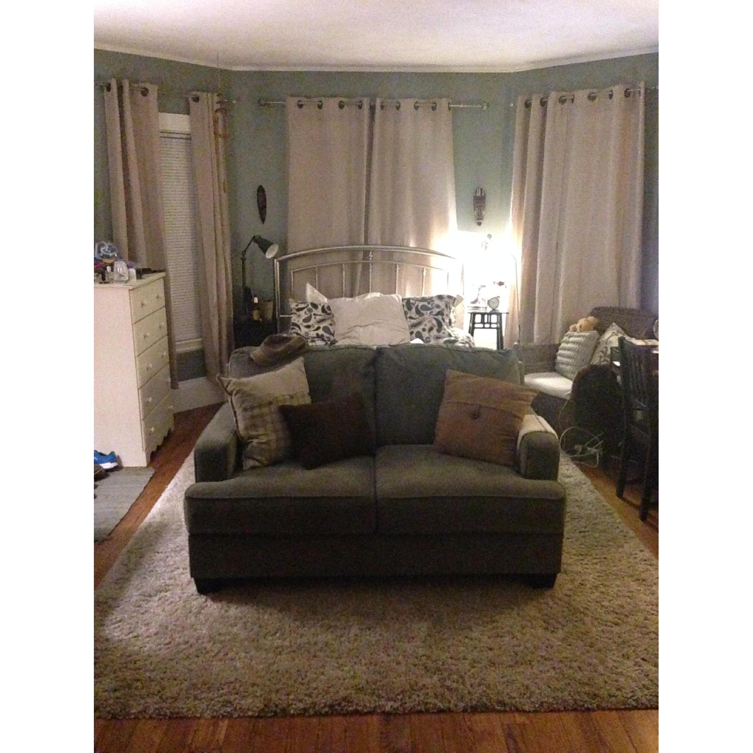 Jordan's Furniture Blue/Grey Microfiber Loveseat - image-6