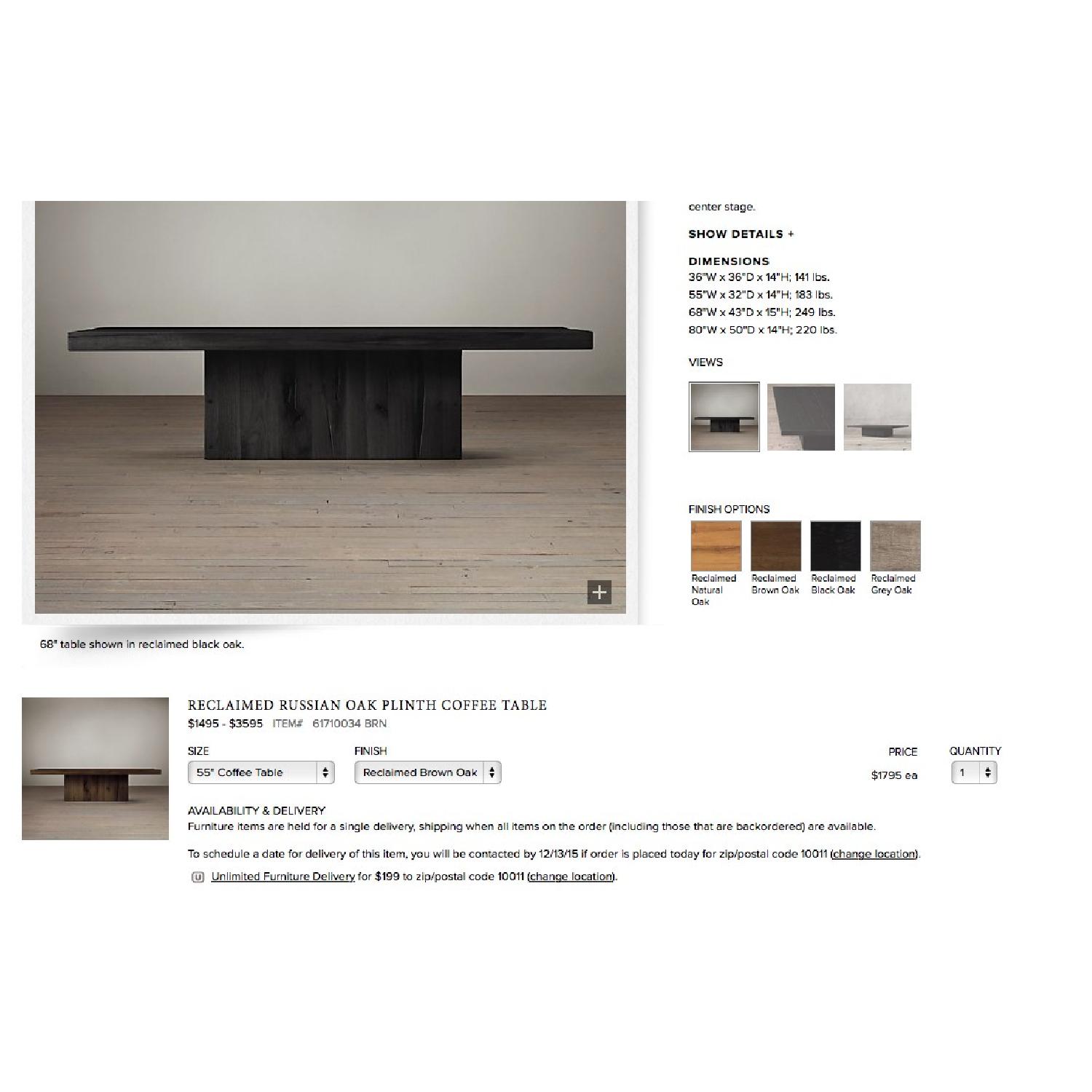 Restoration Hardware Reclaimed Russian Oak Plinth Coffee Table - image-3
