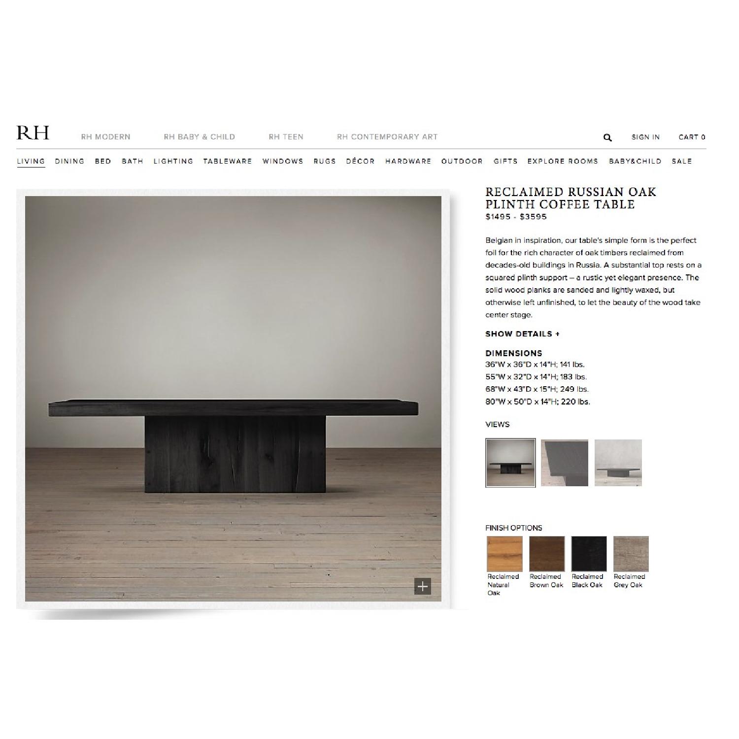 Restoration Hardware Reclaimed Russian Oak Plinth Coffee Table - image-4