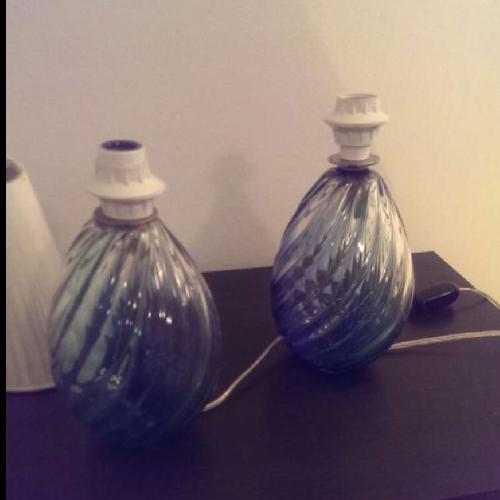 Used Archimede Seguso Murano Blue/Green Glass Lamps - Pair for sale on AptDeco