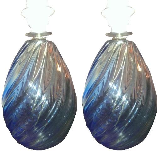 Used Archimede Seguso Murano Blue/Green Glass Lamps - Pair for sale on AptDeco