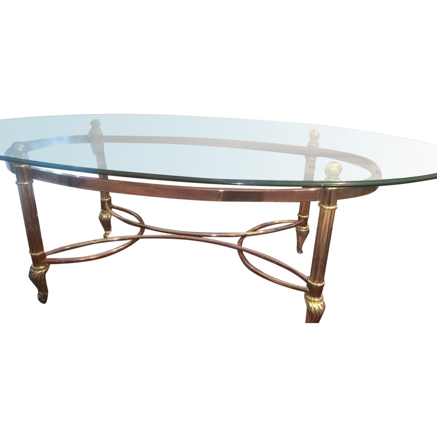 Oval Glass Top/Brass Base Coffee Table AptDeco
