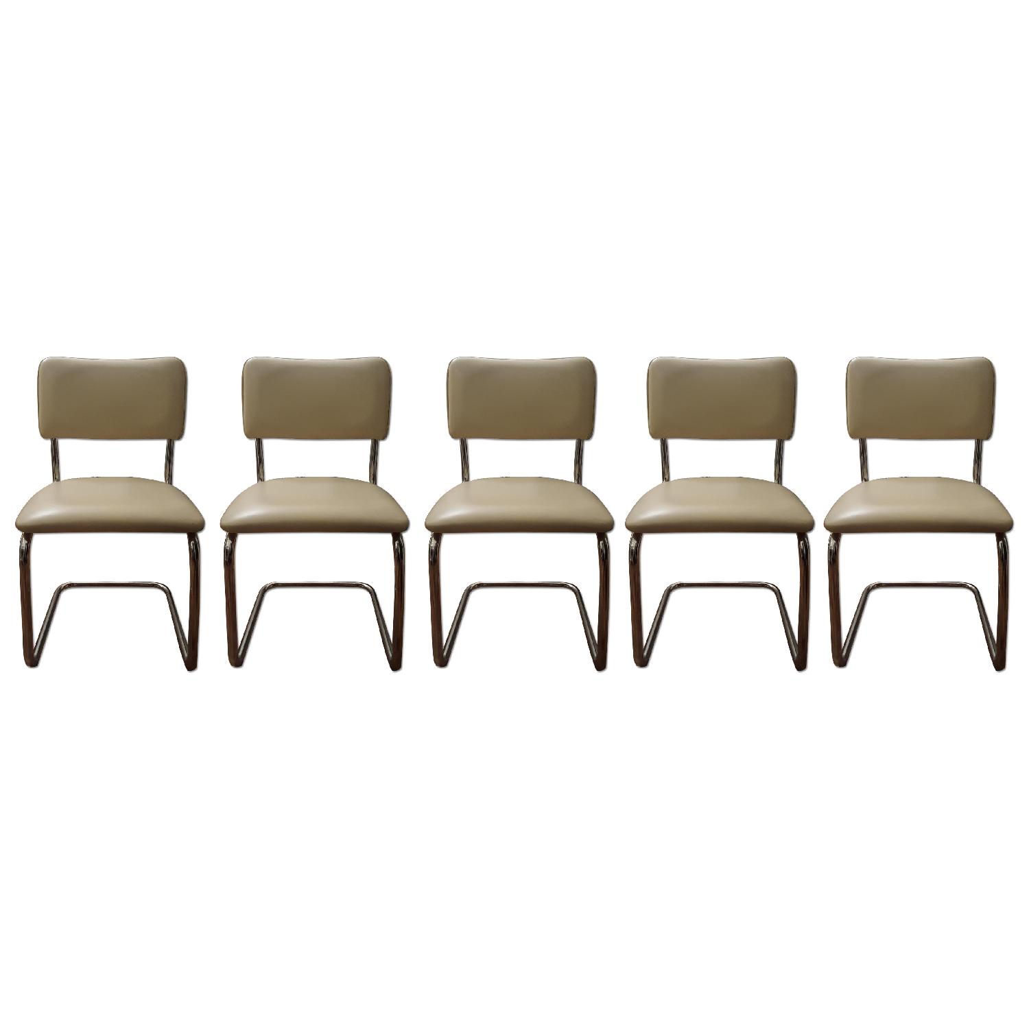 White Leather Dining Chairs Set of 5 AptDeco