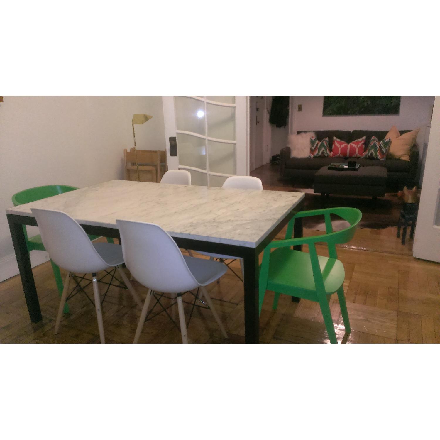 Crate & Barrel Marbe Top/Black Steel Base Dining Table - image-1