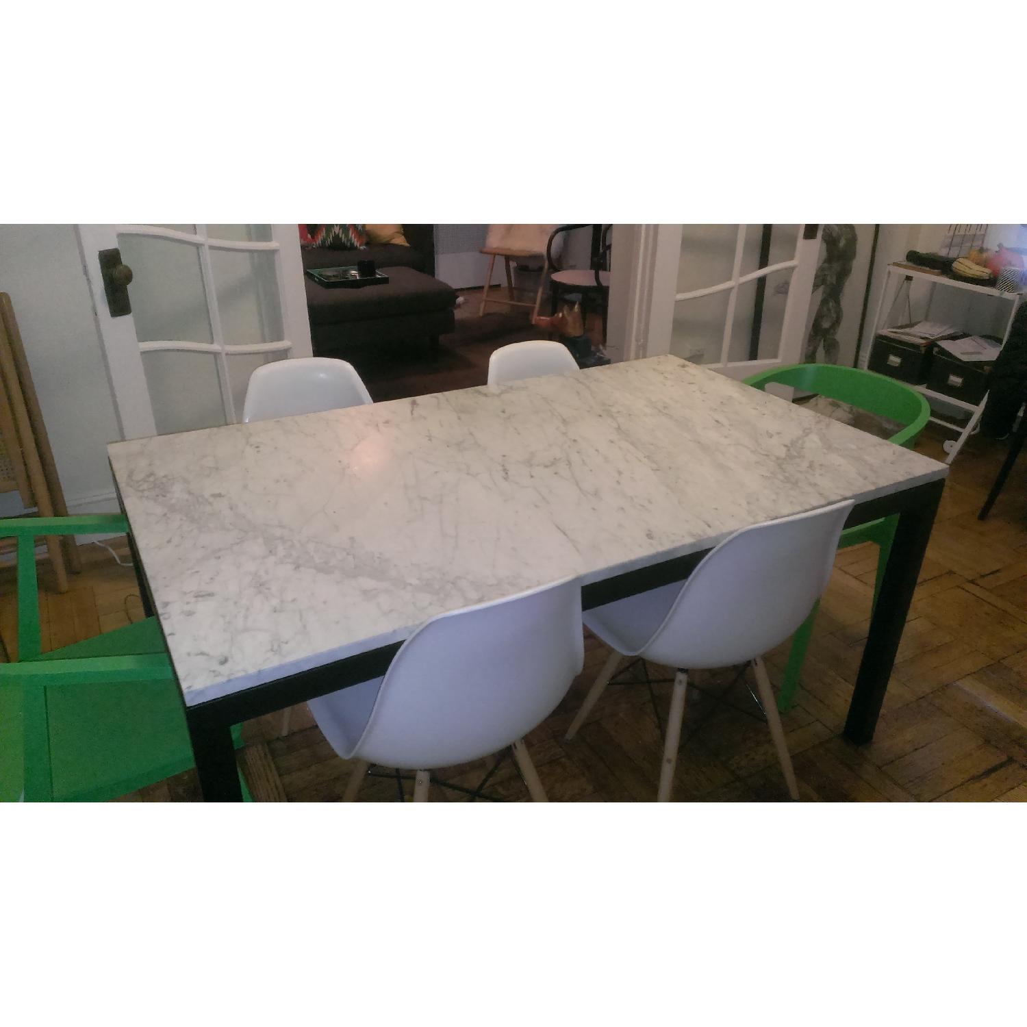 Crate & Barrel Marbe Top/Black Steel Base Dining Table - image-2