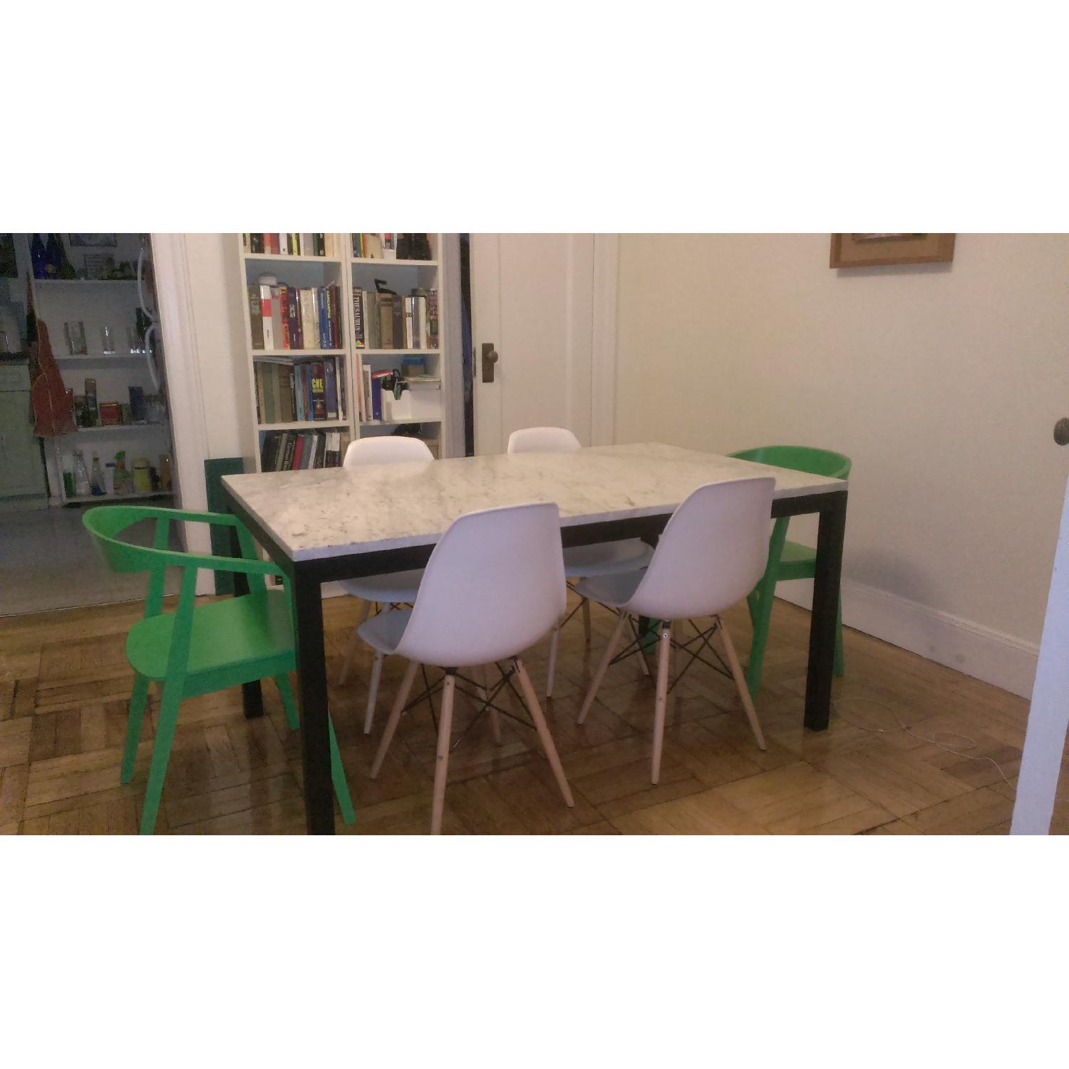 Crate & Barrel Marbe Top/Black Steel Base Dining Table - image-3