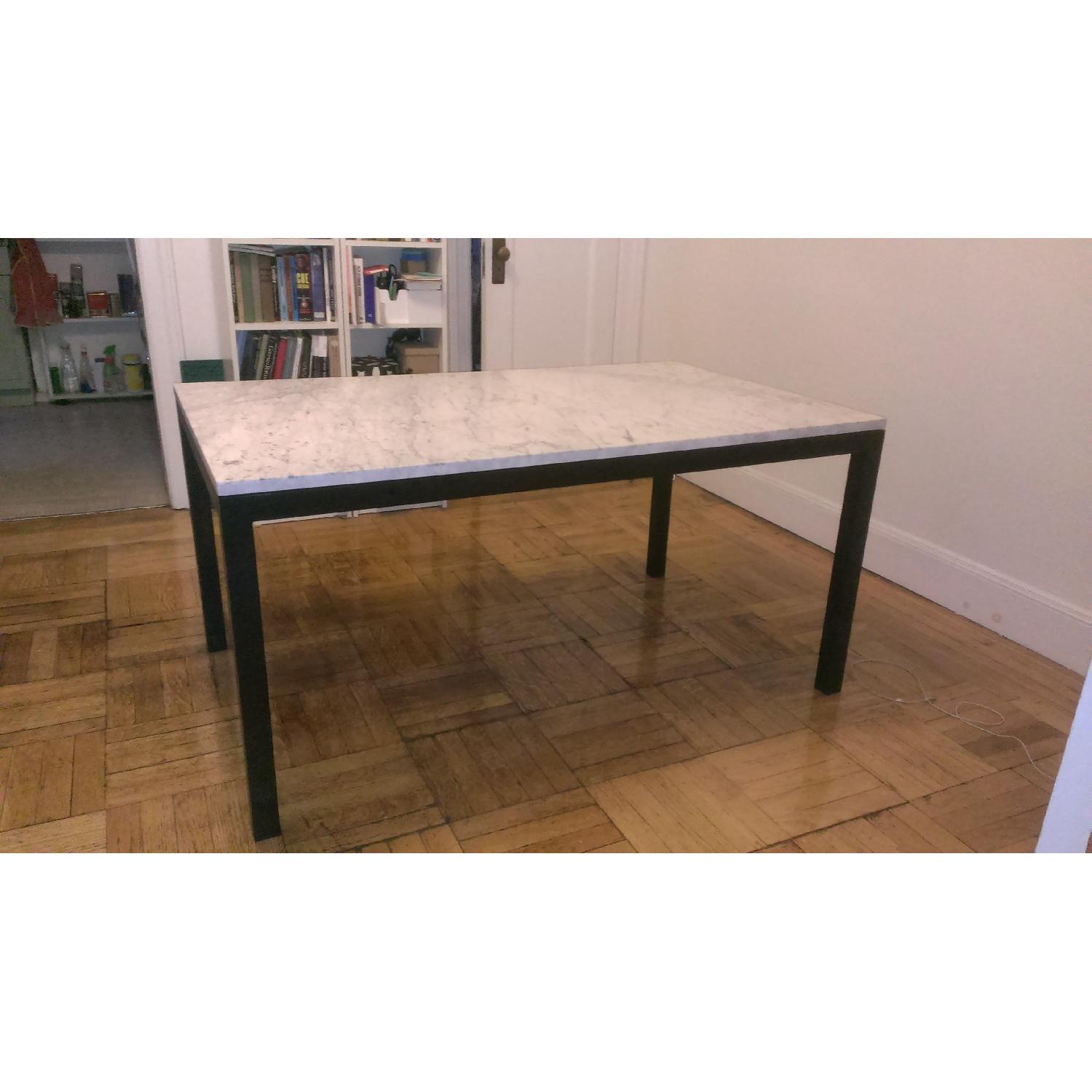Crate & Barrel Marbe Top/Black Steel Base Dining Table - image-7