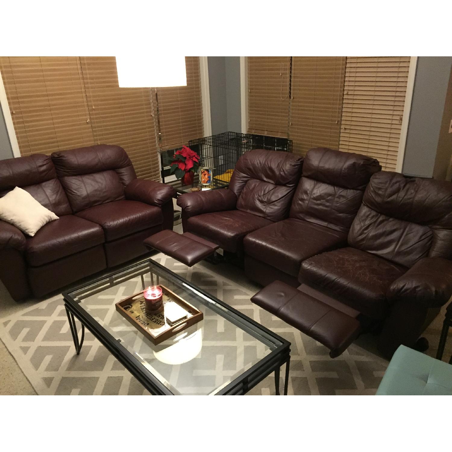Maroon Leather Couch + Loveseat - image-2