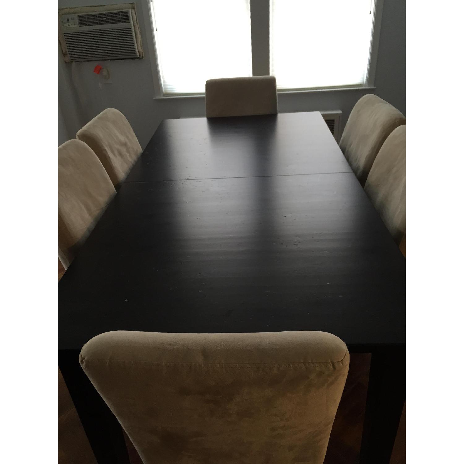 Ikea Solid Wood Table w/ 6 Ivory Microfiber Dining Chairs - image-1