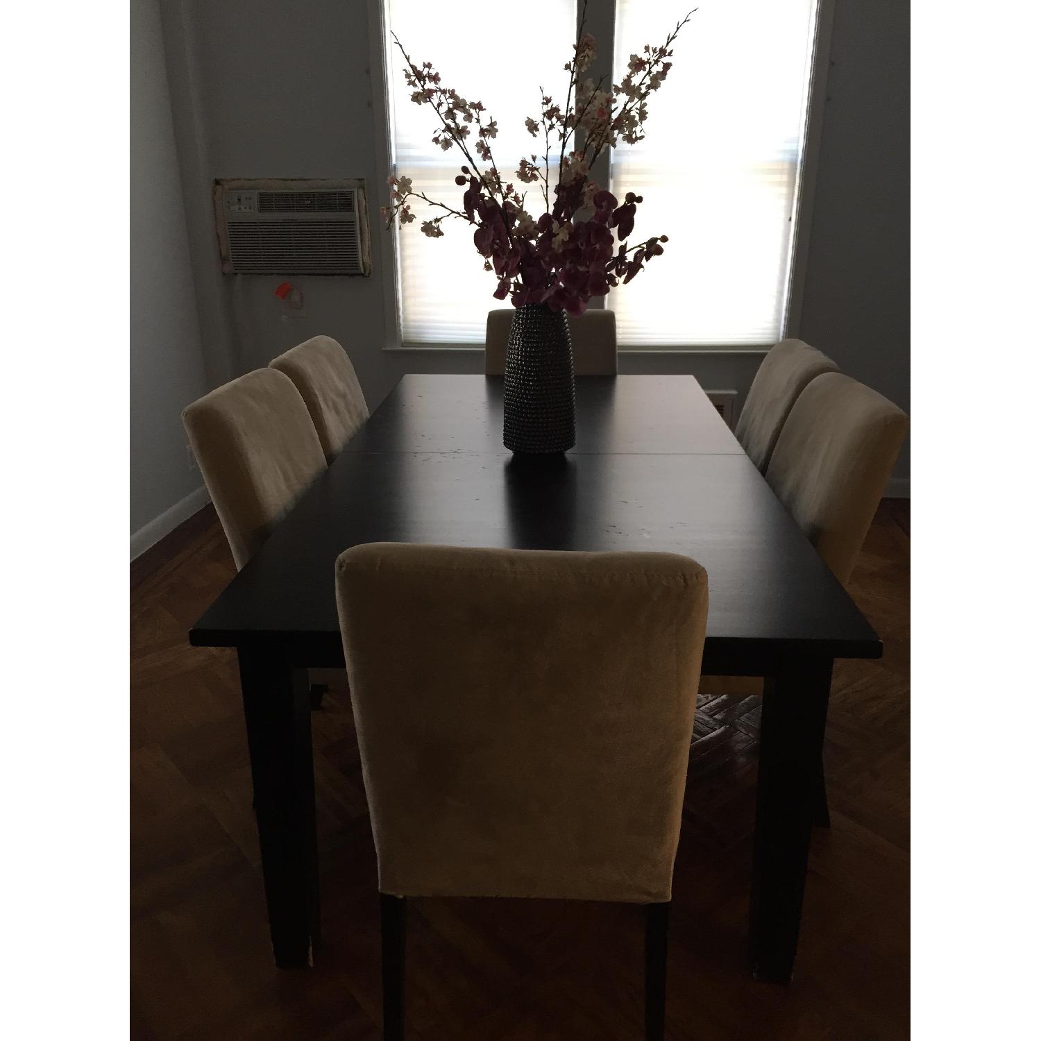 Ikea Solid Wood Table w/ 6 Ivory Microfiber Dining Chairs - image-4