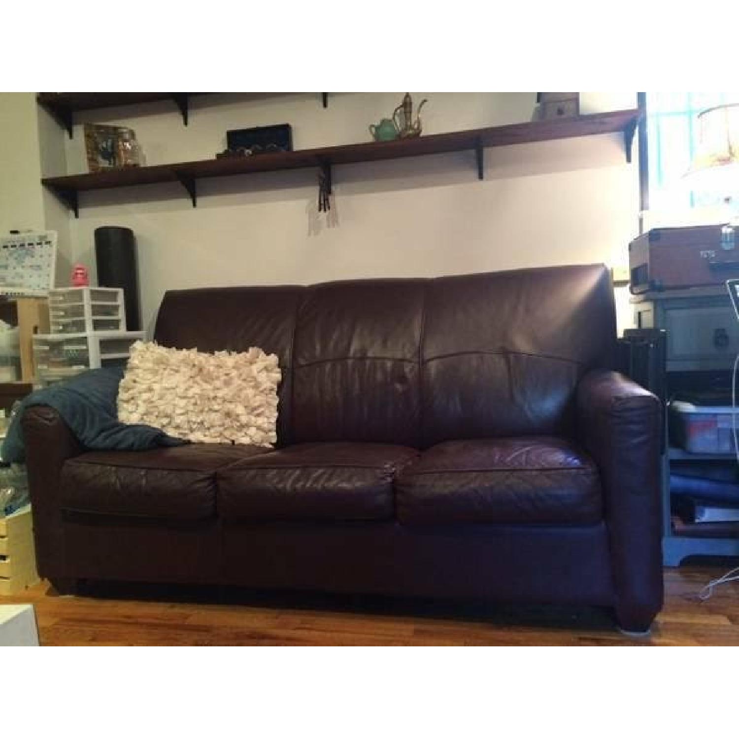 Brown Leather Full Size Sleeper Sofa - image-1