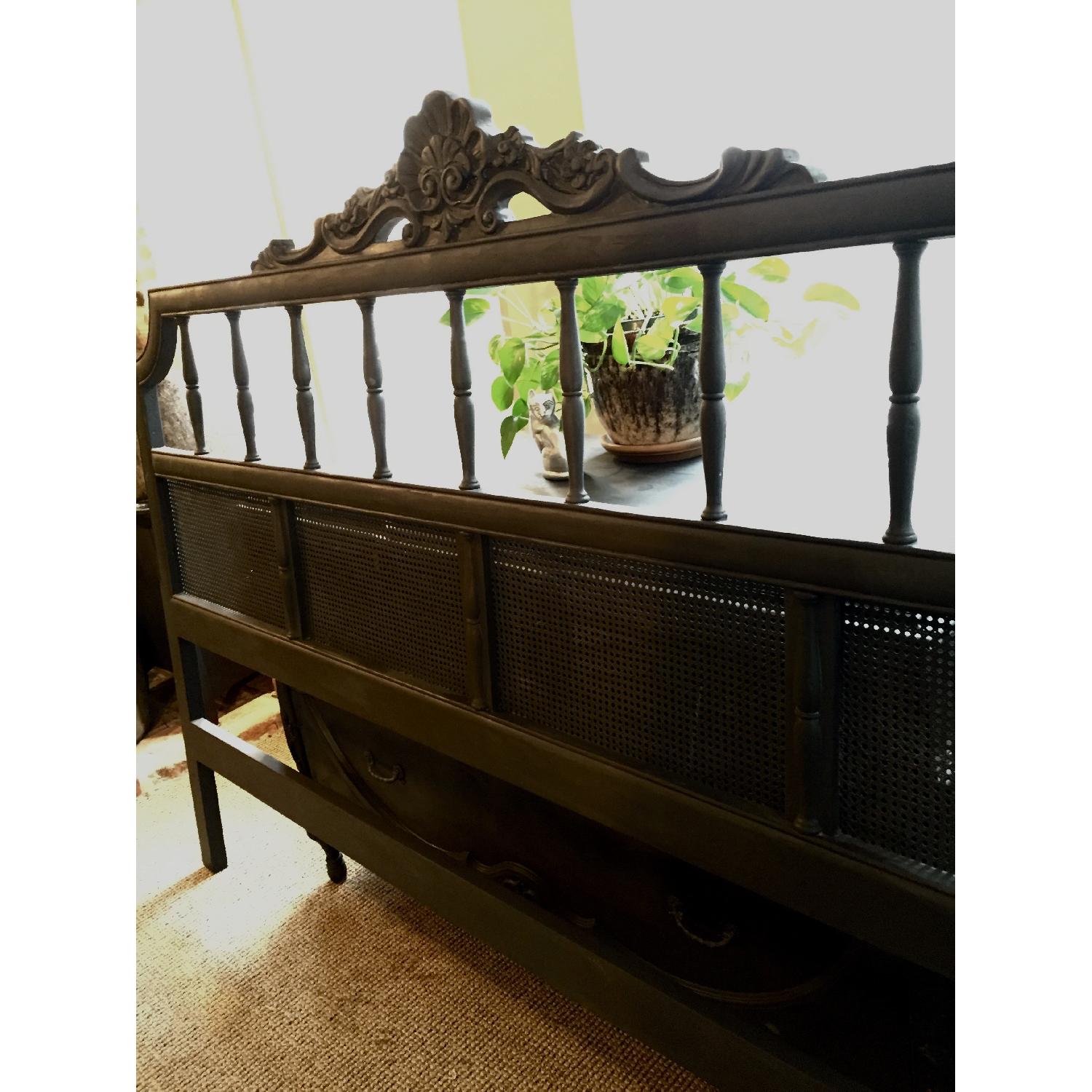 1920s Art Deco Customized Distressed Black King Headboard - image-1