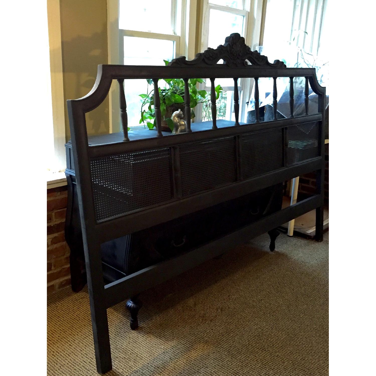 1920s Art Deco Customized Distressed Black King Headboard - image-3