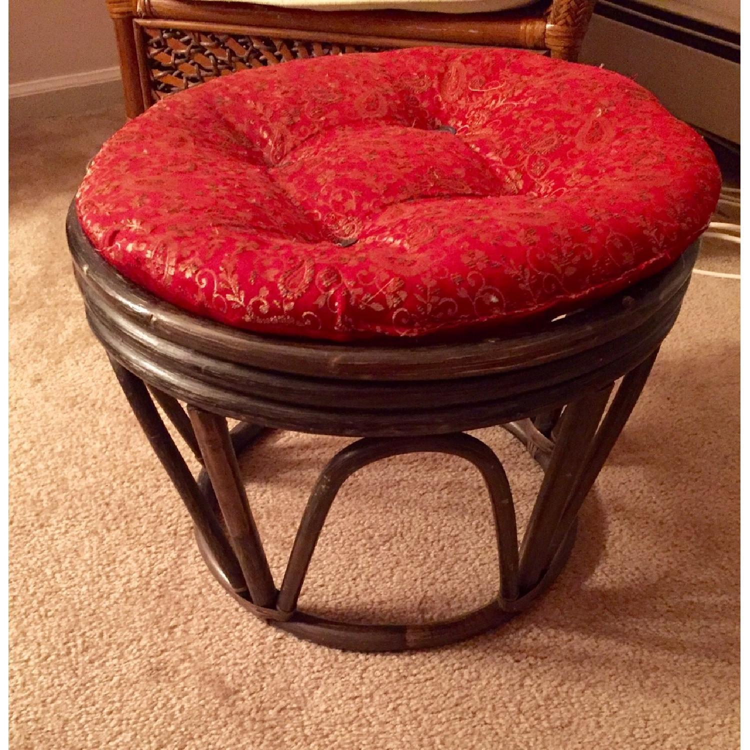 Pier 1 Azteca Indoor Rattan Bamboo Armchair w/ Cushioned Ottoman AptDeco