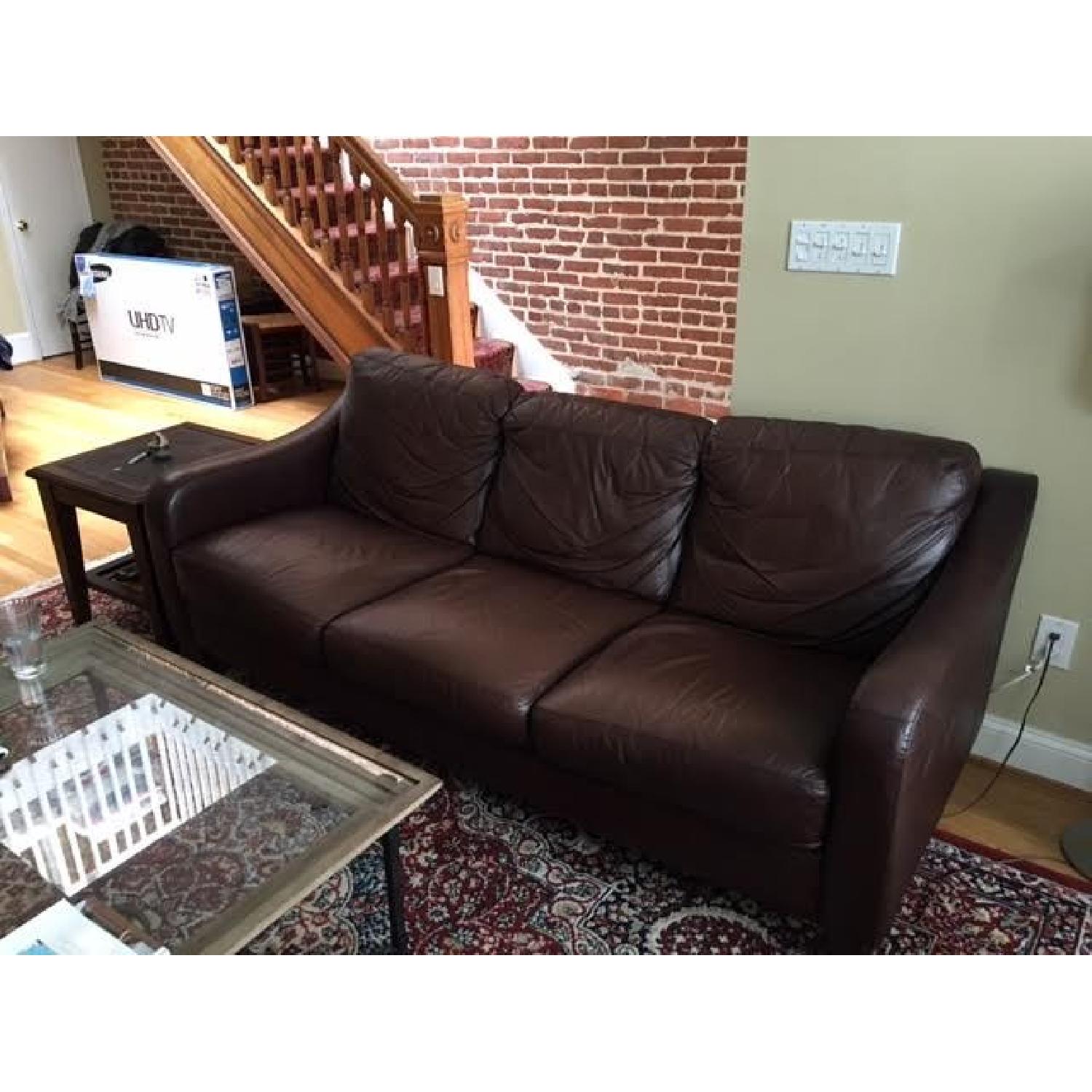 Macy's Brown Leather Sofa AptDeco