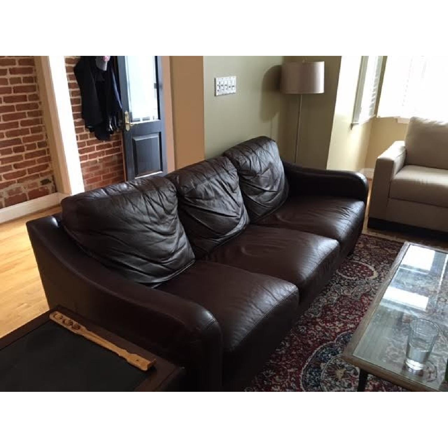 Macy's Brown Leather Sofa AptDeco