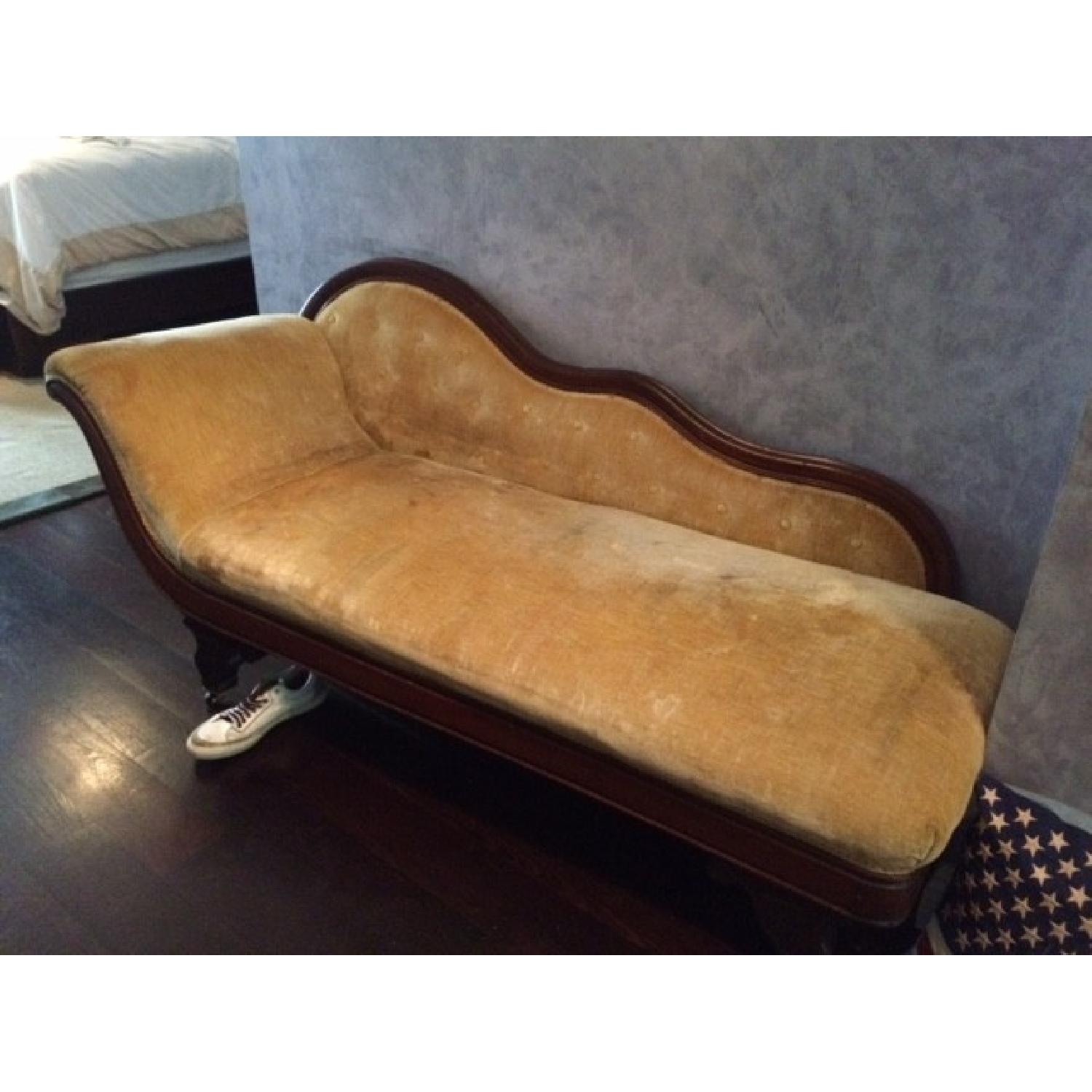 Antique Yellow Velvet Chaise Lounge - image-1