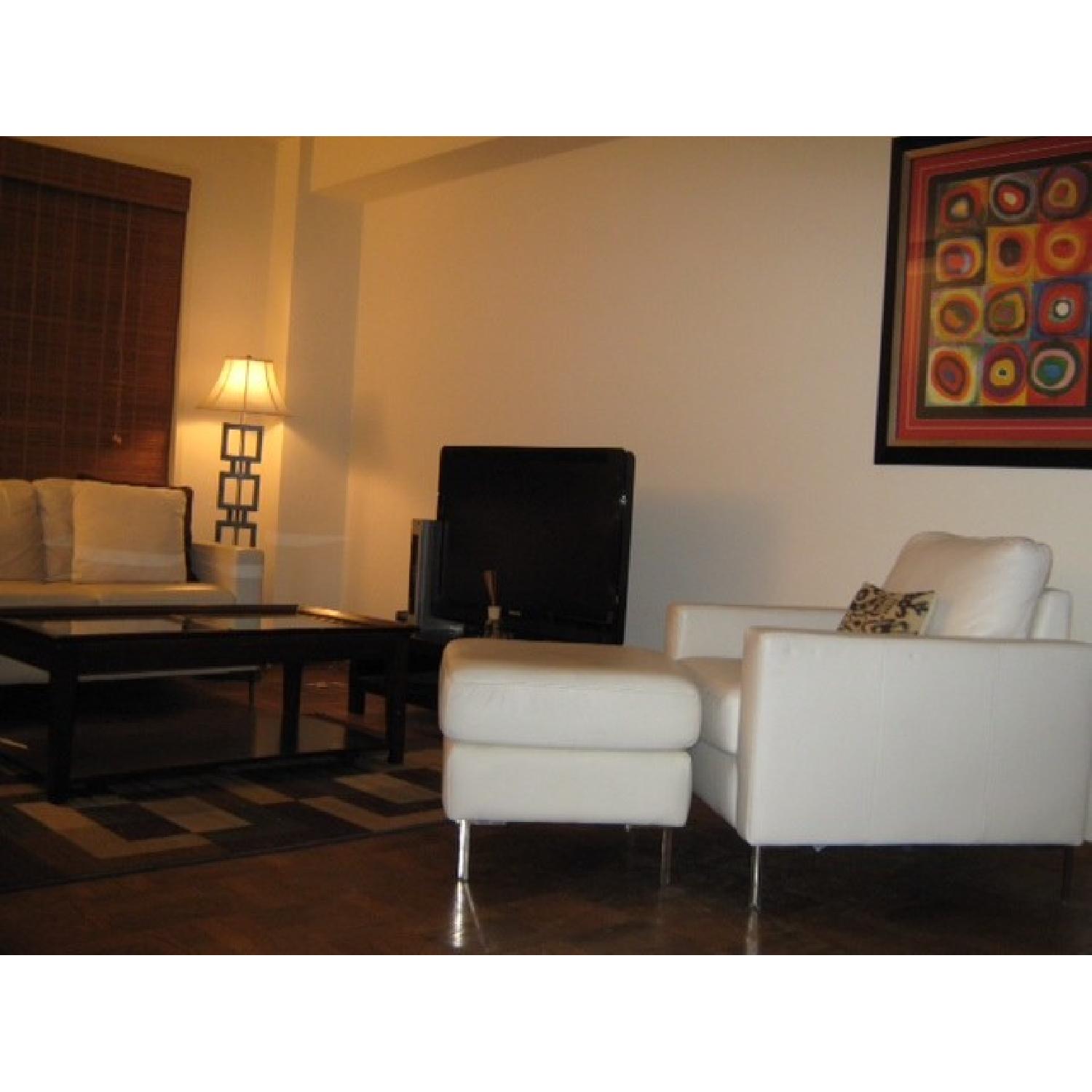 Natuzzi White Italian Leather Armchair & Ottoman - image-1