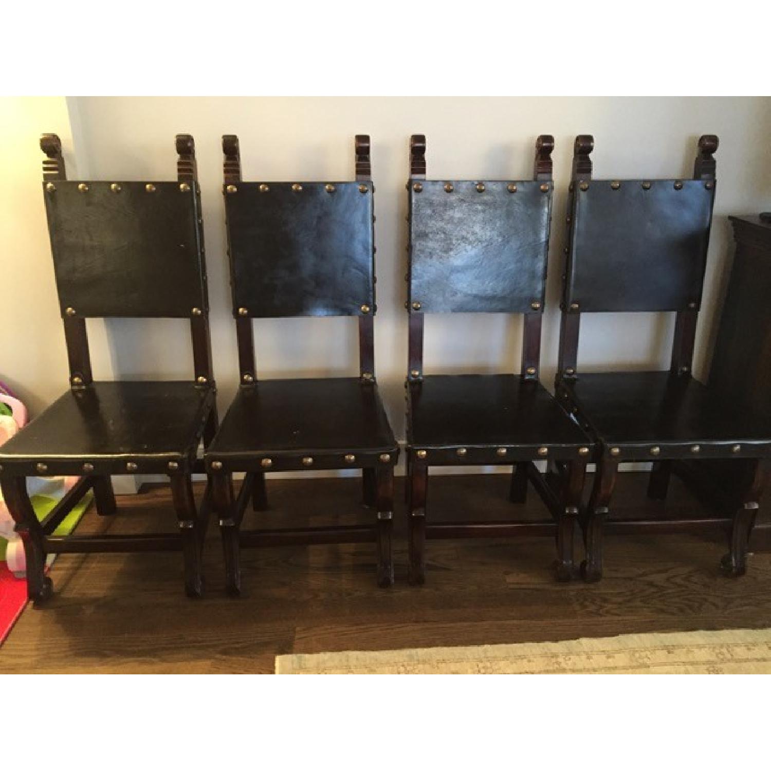 Tudor Style Leather Dining Chairs - Set of 4 - image-5