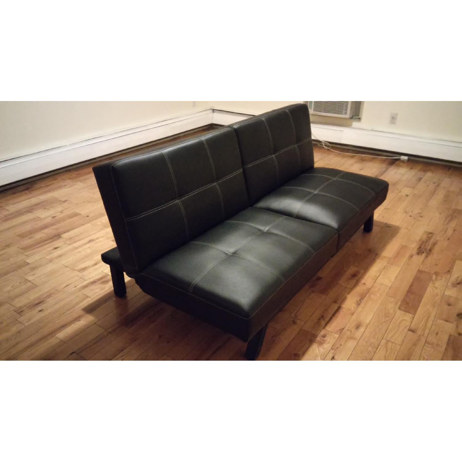 Delaney Faux Black Leather Futon Sofa Bed - image-4