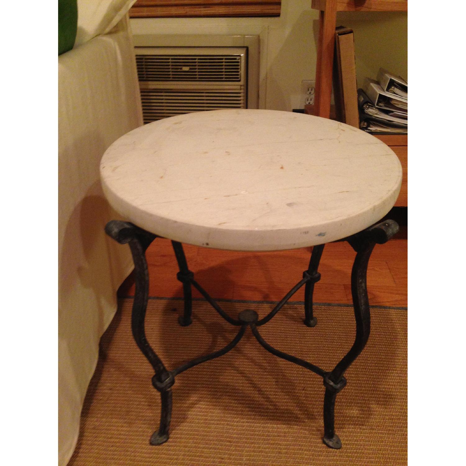 Balinese Furniture Natural White Stone Top Round Metal Frame Coffee Table - image-1