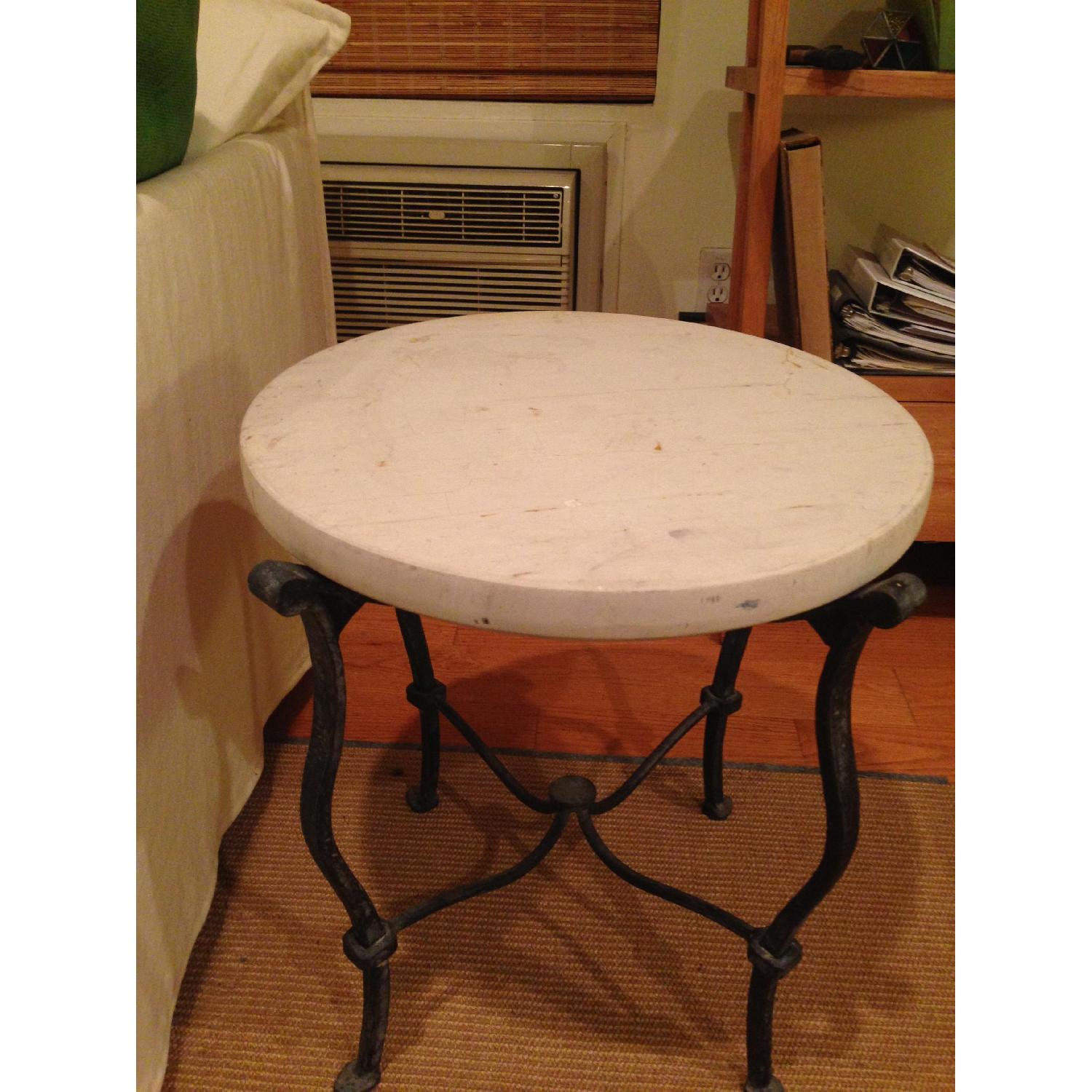 Balinese Furniture Natural White Stone Top Round Metal Frame Coffee Table - image-2