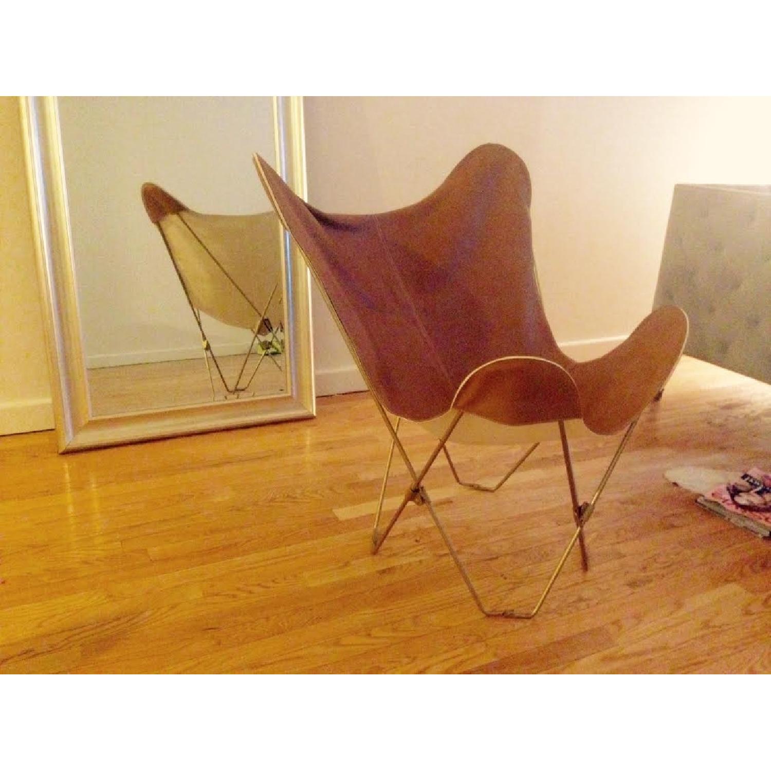 Urban Outfitters Leather Butterfly Chair with Gold Frame - image-3