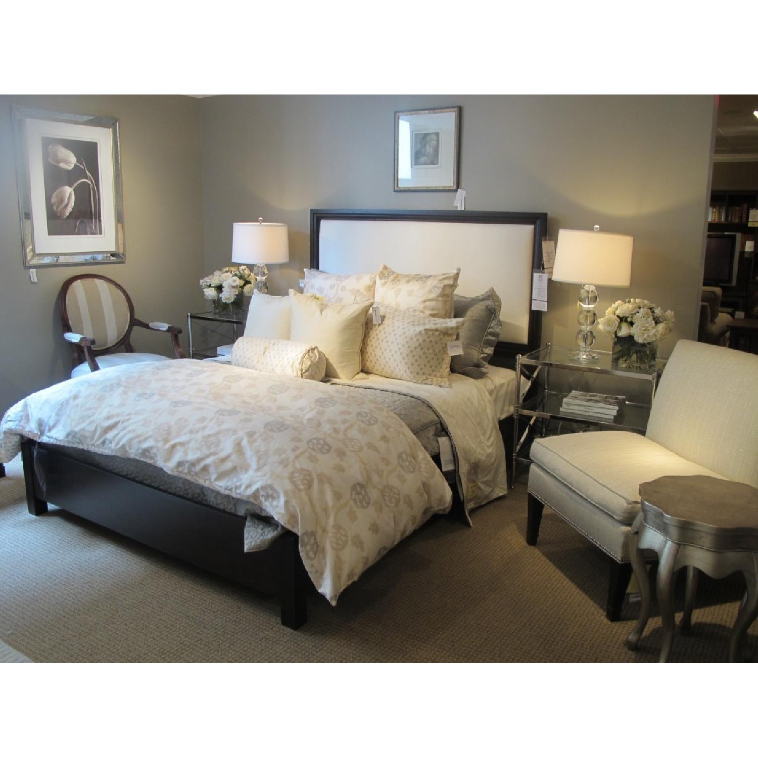 Ethan Allen Solid Wood Bed Frame with Beige Headboard - image-1