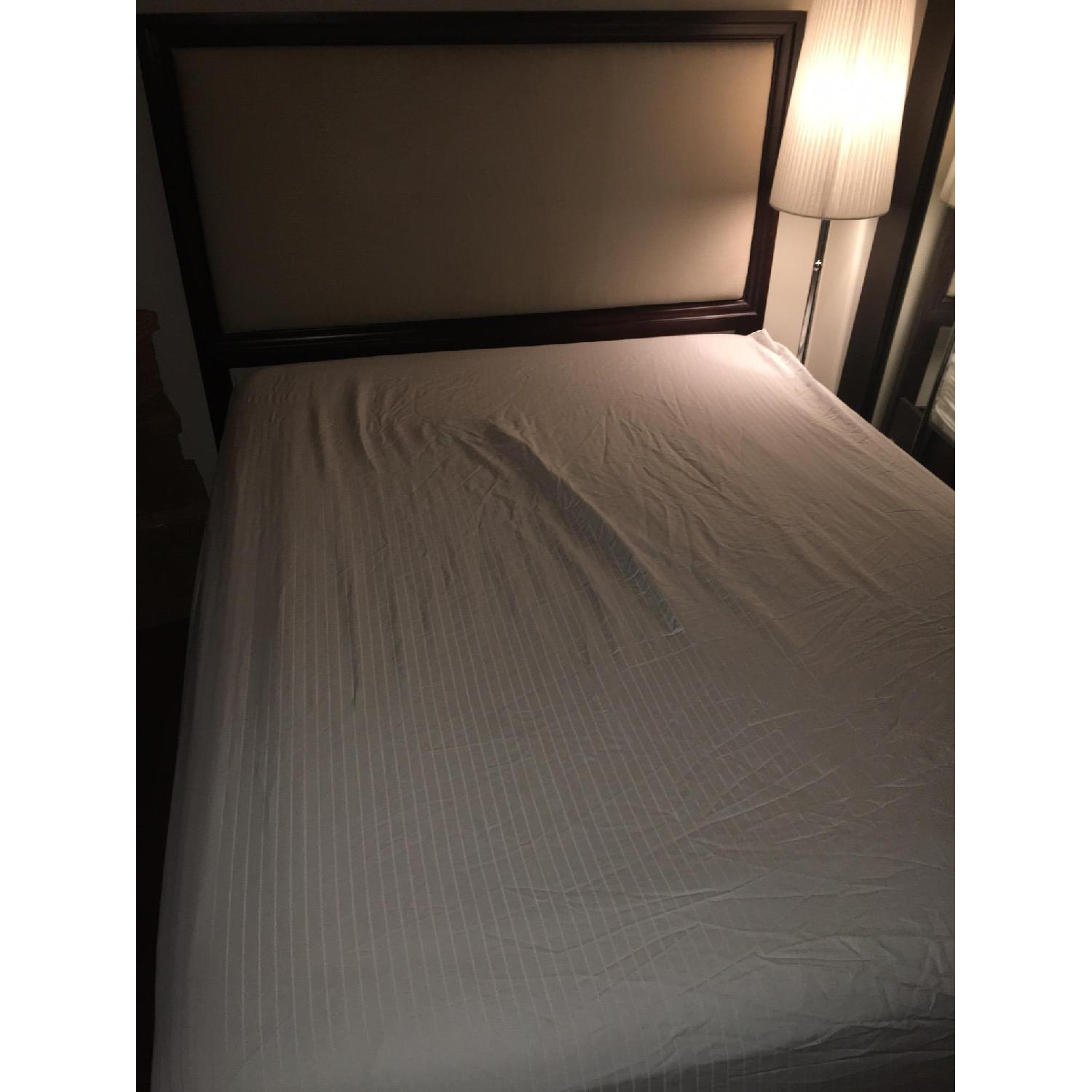 Ethan Allen Solid Wood Bed Frame with Beige Headboard - image-2