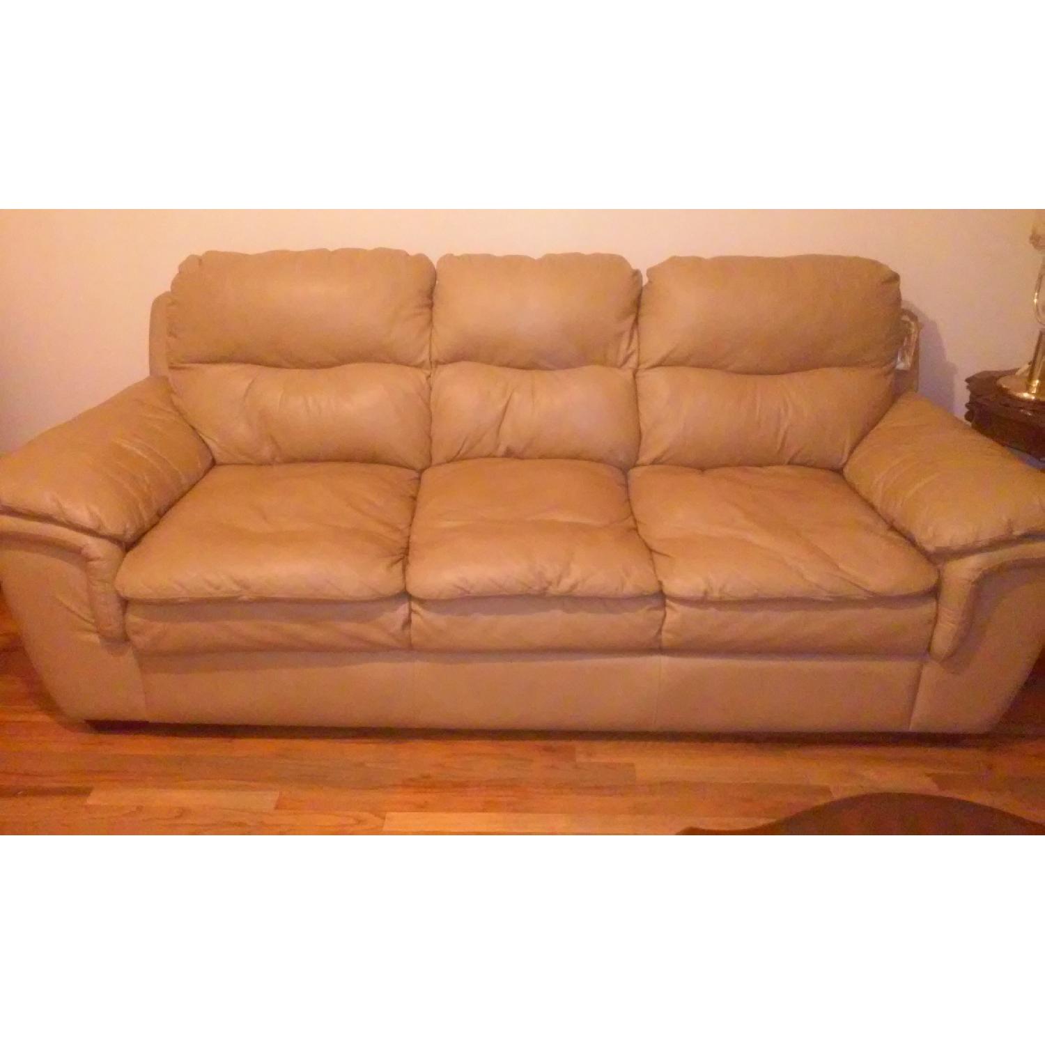 JC Penney Taupe Leather Sofa - image-3