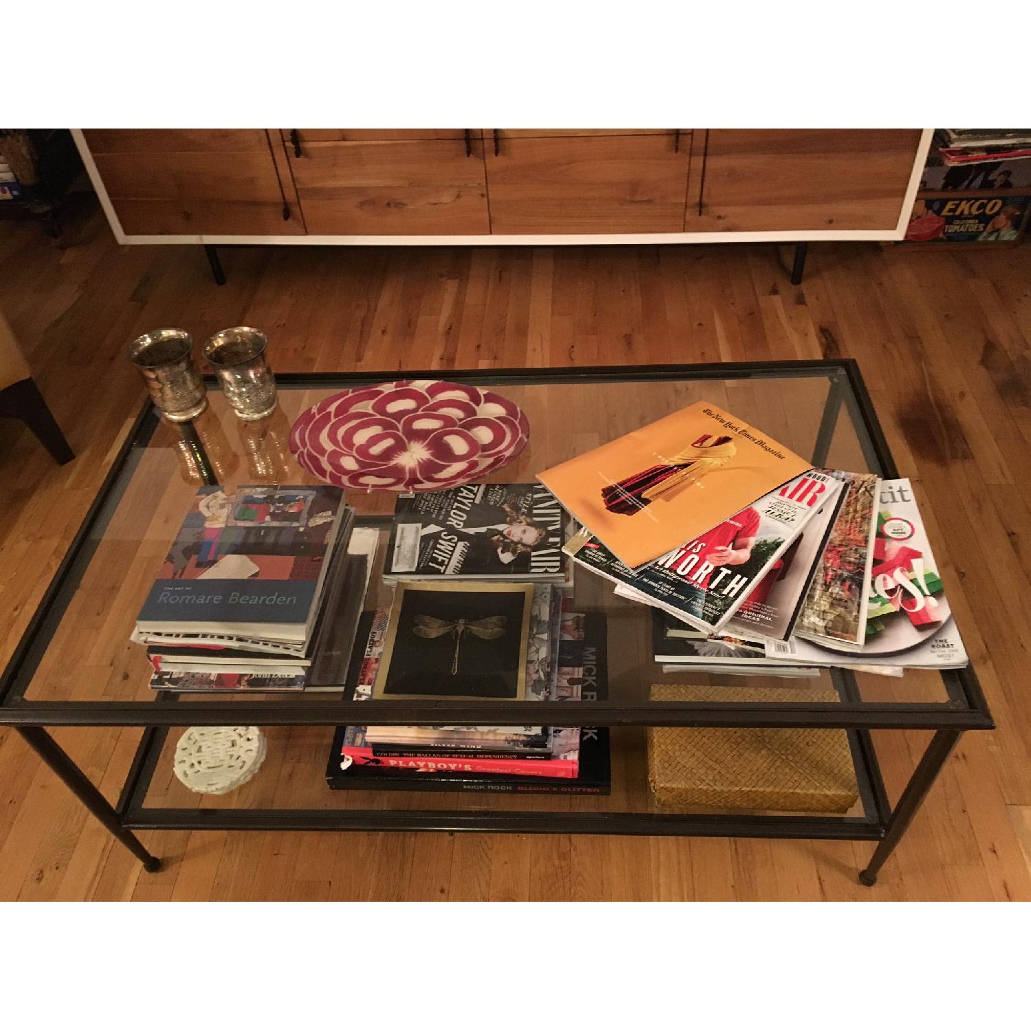 Crate & Barrel Pia Iron and Glass Two-Tiered Coffee Table - image-1